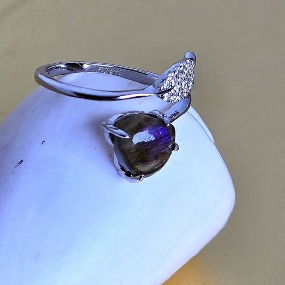 Natural Labradorite & CZ 925 Sterling Silver Ring Sz 6.5 (ADJUSTABLE) - Picture 7 of 7